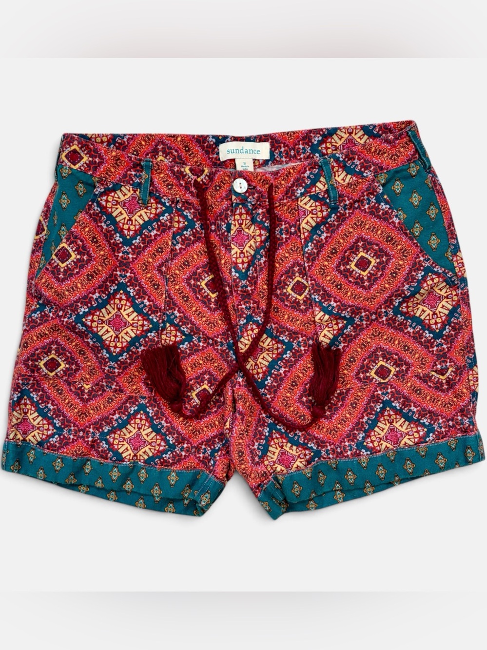 Sundance Linen Cotton Kalini Shorts Sz S Boho Southwestern Coastal Tassels EUC